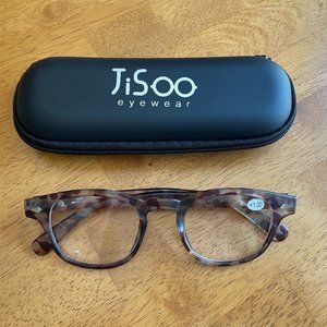 NWOT Brown multi-colored JiSoo +1.00 reading glasses with case